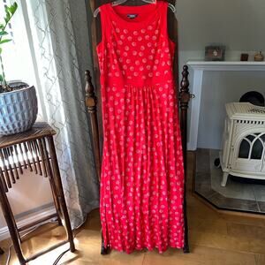 Lands' End Women's Maxi Dress medium Geometric Red Sleeveless Stretch EUC